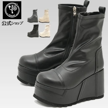 【公式SHOP特典キズ補修液付】 ヨースケ 厚底ブーツ レディース ストレッチブーツ 10cm 厚底ヒール ショートブーツ