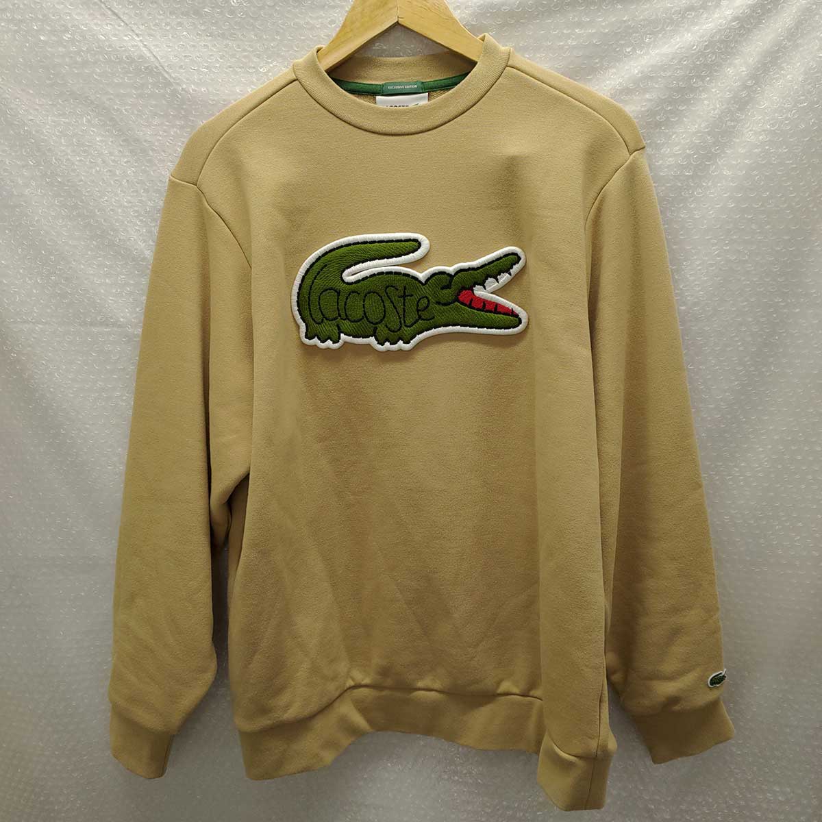 【中古】ラコステ BEAMS別注 Big Croco Crew Sweat クルーネック スウェット XS(USサイズ) ベージュ SH706PL メンズ LACOSTE