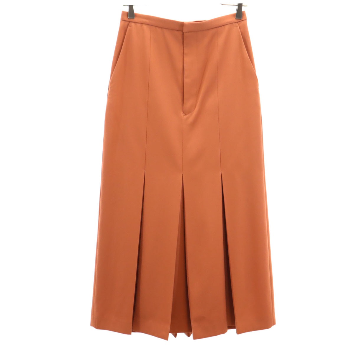 日本製 ロング丈 ボックス プリーツスカート テラコッタ レディース 古着