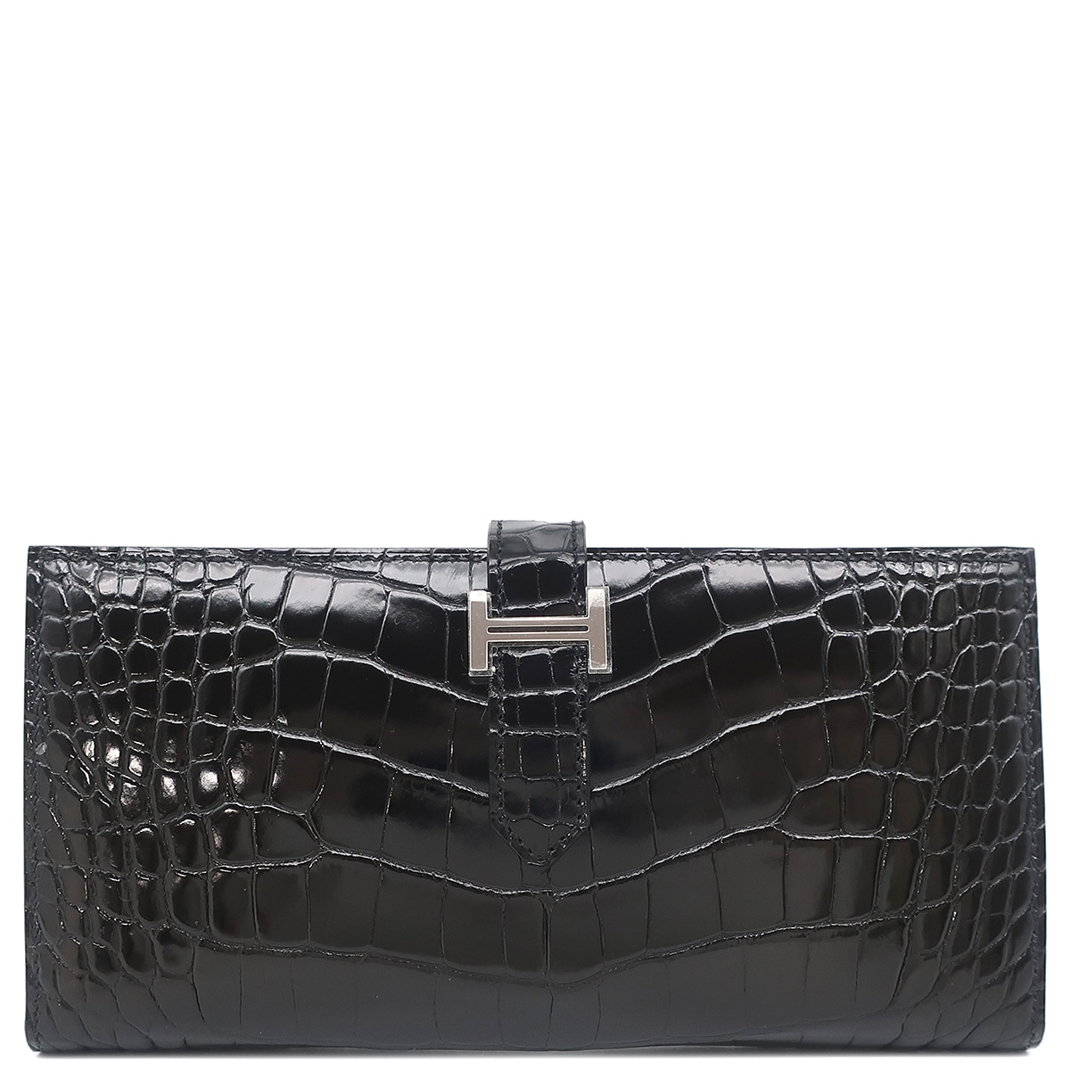 エルメス HERMES 長財布 ベアンスフレ アリゲーター ブラック シルバー金具 新品 未使用 黒 クロコ 二つ折り財布 K刻印(2025年製) 【箱】【中古】