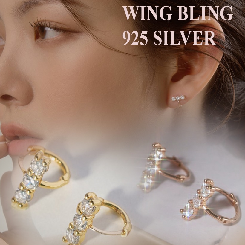 ウィングブリング 【IU着用】14Kポスト ケルービック ワンタッチ リングピアス 925シルバー CZ 韓国ファッション 上品 デイリー ジュエリー