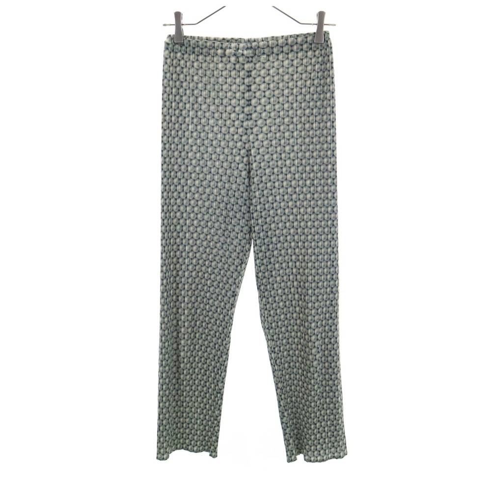 PLEATS PLEASE プリーツプリーズ 90s 日本製 オールド 総柄 イージーパンツ 2 グレー イッセイミヤケ レディース 古着