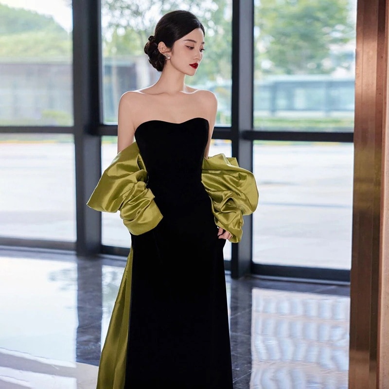 イブニングドレス ブラック フレンチ シニア感覚 女性 2025 New ニッチ ホスト アダルト 誕生日 宴会