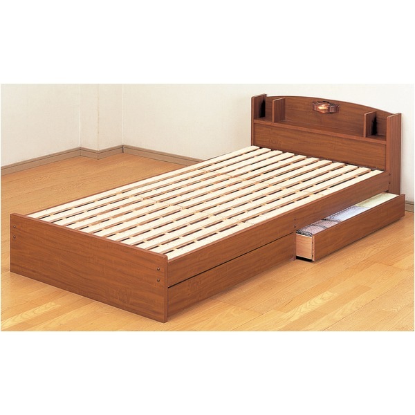 照明付き 宮付き 引き出し付き 国産すのこフロアベッド シングル (フレームのみ) ブラウン 日本製ベッドフレーム 組立品