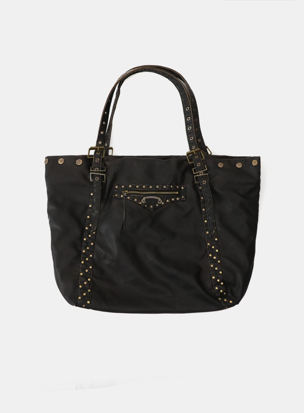 【BADBLOOD】25FW STUDIED LEATHER SHOPPER BAG : WASHED BLACK