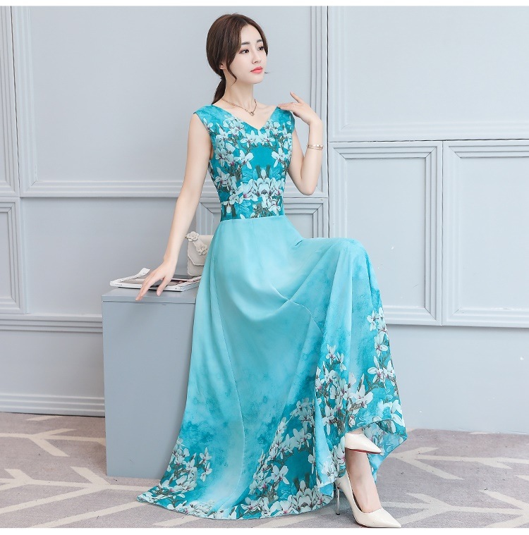 1551.花柄シフォンノースリーブドレス（レイクブルー） 2019 春夏 sale 演奏会 コンサート 結婚式 ブライダル 食事会 パーティー 100,000円