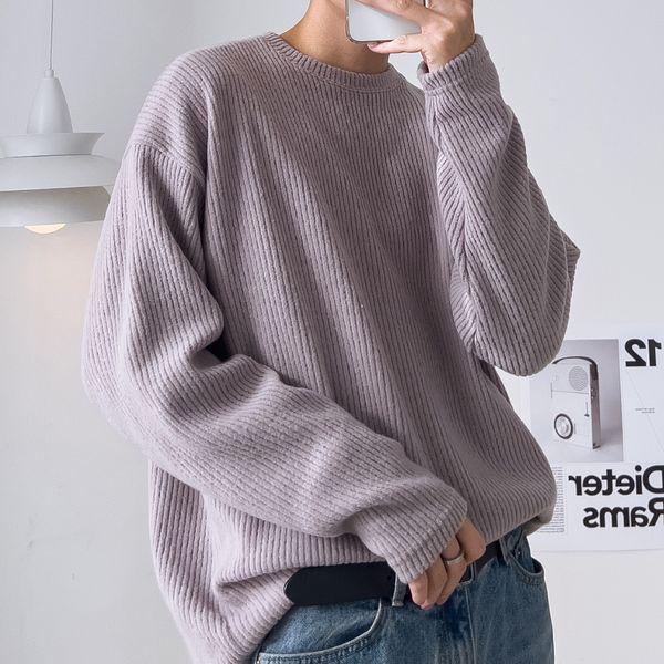メンズ リブ編み ルーズフィット 裏起毛 ラウンド Tシャツ 5C TSK Q107 モカ_P408560363