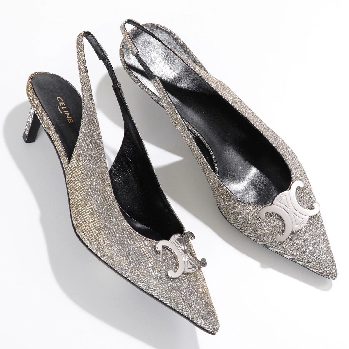 CELINE セリーヌ パンプス ALMA TRIOMPHE アルマ トリオンフ 356835005C.35GS レディース レザー グリッター スリングバック シューズ 靴 GOLD-SILVER 71,260円