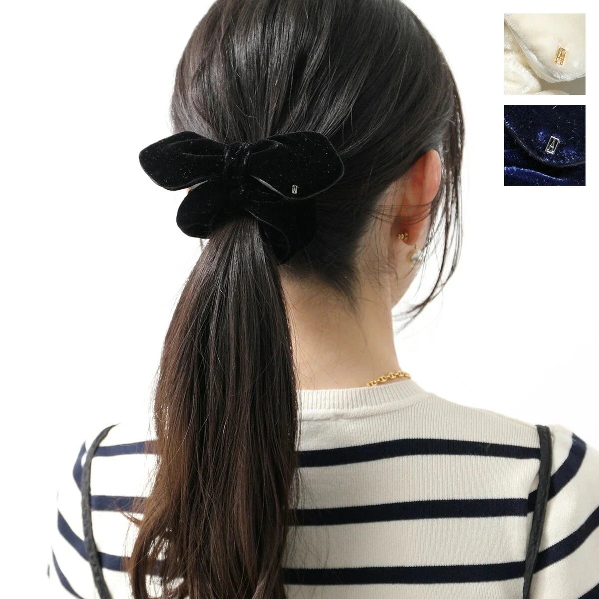 ALEXANDRE DE PARIS アレクサンドル ドゥ パリ シュシュ TCH-11T-A19 レディース ベロア リボン ロゴ ヘアゴム ヘアアクセサリー