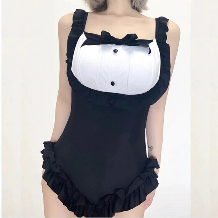 水着　スイムウェア 水着レディース 水着体系カバー　ビキニ suimsuit ショート丈 ノースリーブ 袖なし　ベアバック　メイド風　フレア　フリル　おしゃれ　カワイイ　韓国 大人可愛い　セクシー