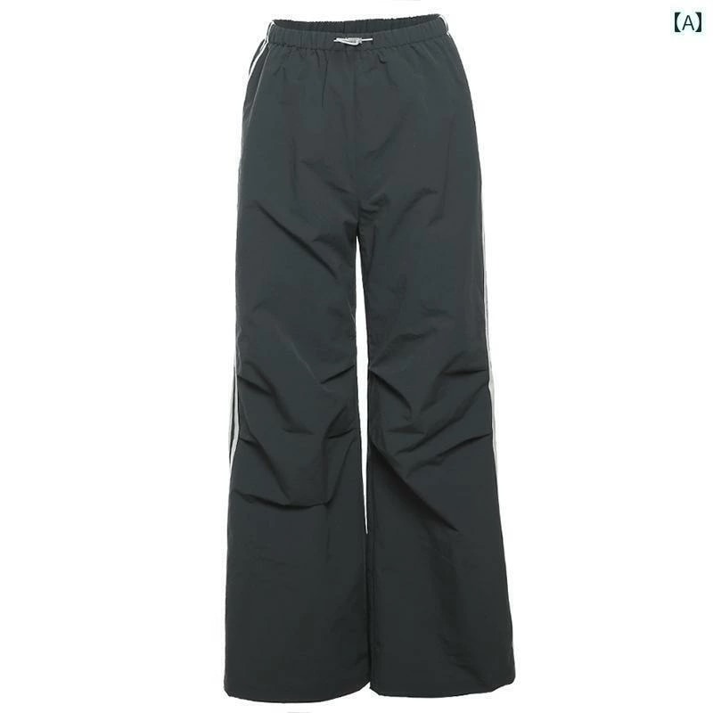 ワイドパンツ レディース ハイウエスト ゴム ストレート パラシュート ボトムス 長ズボン カジュアル スリム 着痩せ 体型カバー ロング ストリート ヒップホップ ダンス 練習 衣装 おしゃれ グレ