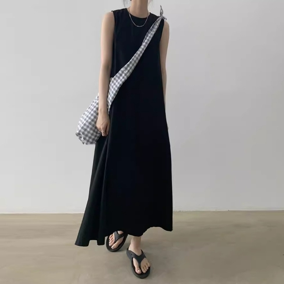 ワンピース ノースリーブワンピース ロングワンピース フレアワンピース ノースリーブロングワンピース ノースリーブAラインワンピース ラウンドネック ノースリーブ 袖なし ロング丈 フレア 無地