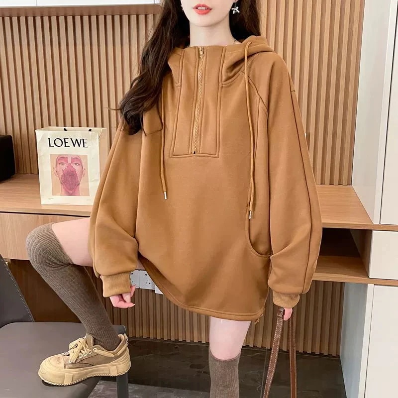 2025年新作 ワイドサイズ カラーブロック 裏起毛 厚手スウェットシャツ レディース 春秋 人気プチスタイルアウター