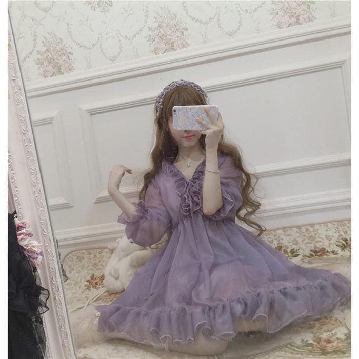 即納 LOLITA ワンピース ロリータ レディース Aライン ロリィタ フェミニン lolita 宮廷風 シフォン 洋服 膝丈 可愛い コスプレ メイド ワンピース ロリータ