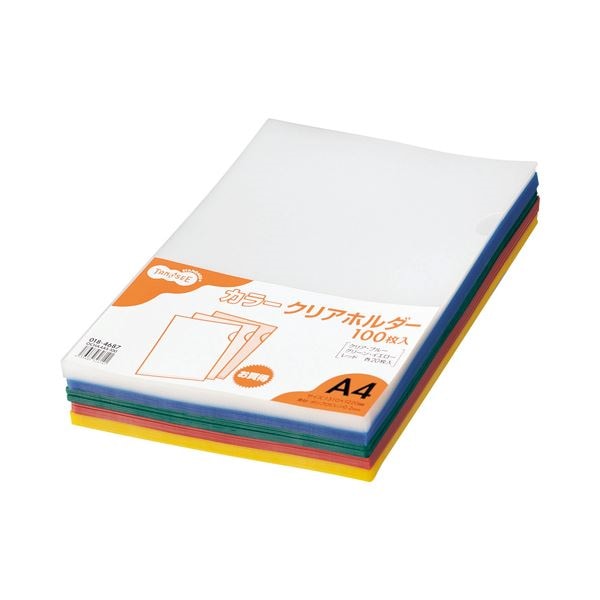 （まとめ）TANOSEEカラークリアホルダー（アソートタイプ） A4 5色 1セット（500枚:各色100枚）3セット