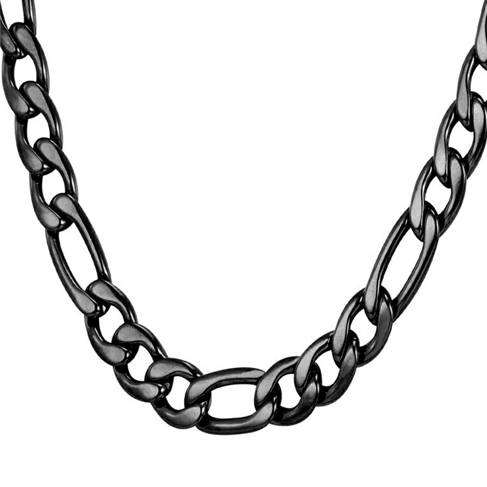 6.0mmブラックフィガロチェーン ステンレスチェーン 40-60cm 黒色 短い 長い アクセサリー 首飾り 定番 プレゼント 男性 女性 ネックレス 鎖 クサリ 単品 stc00-00116xx