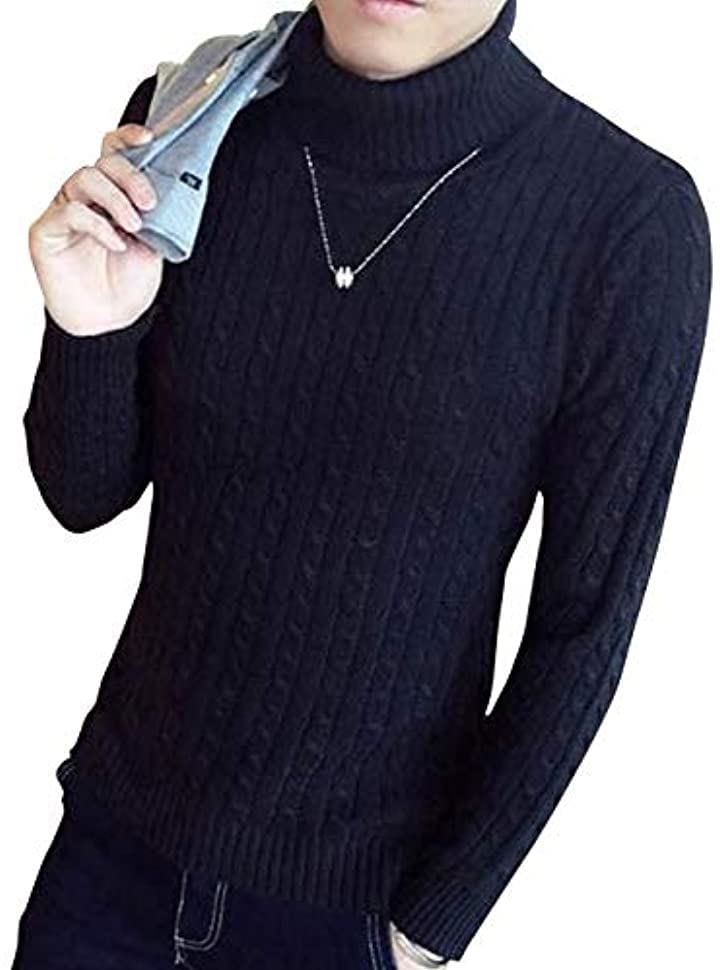 チクチクしない ニット セーター メンズ タートルネック タートルニット 無地 カジュアル 長袖 ロング 秋 冬 メンズ冬服おしゃれ 冬用(ブラック, L (日本サイズM))