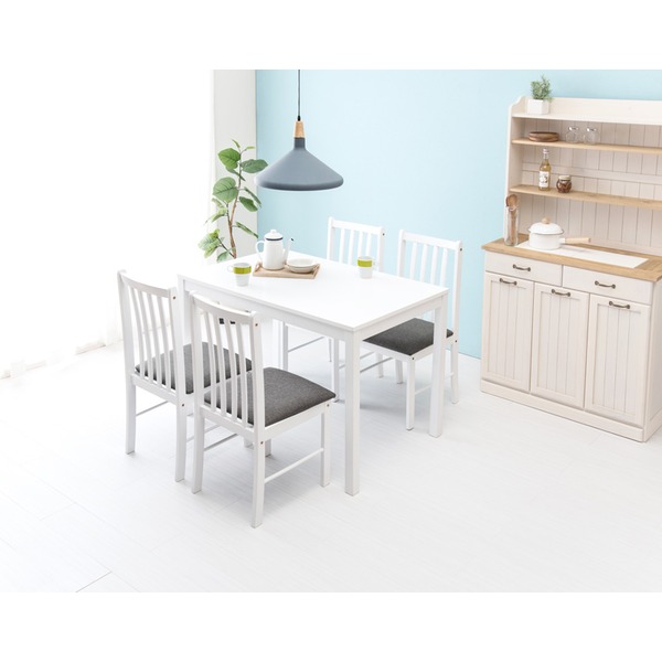 天然木 ダイニングセット 5点セット 110cmテーブル+チェア4脚 ホワイトグレー ダイニングテーブル ダイニングチェア 白 組立品