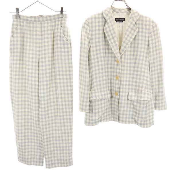 80s 90s オールド イタリア製 チェック パンツスーツ 上下セットアップ 40 グレー系 レディース