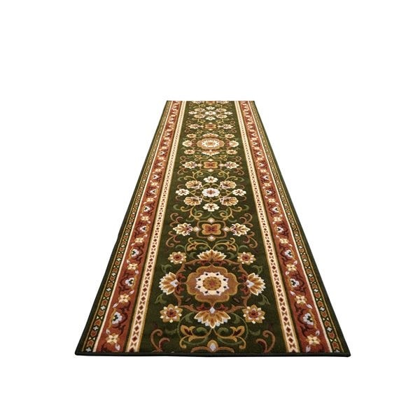 アラベスク柄 廊下敷き/フロアマット グリーン 65340cm 抗菌防臭吸水速乾加工 滑りにくい加工 洗える 日本製