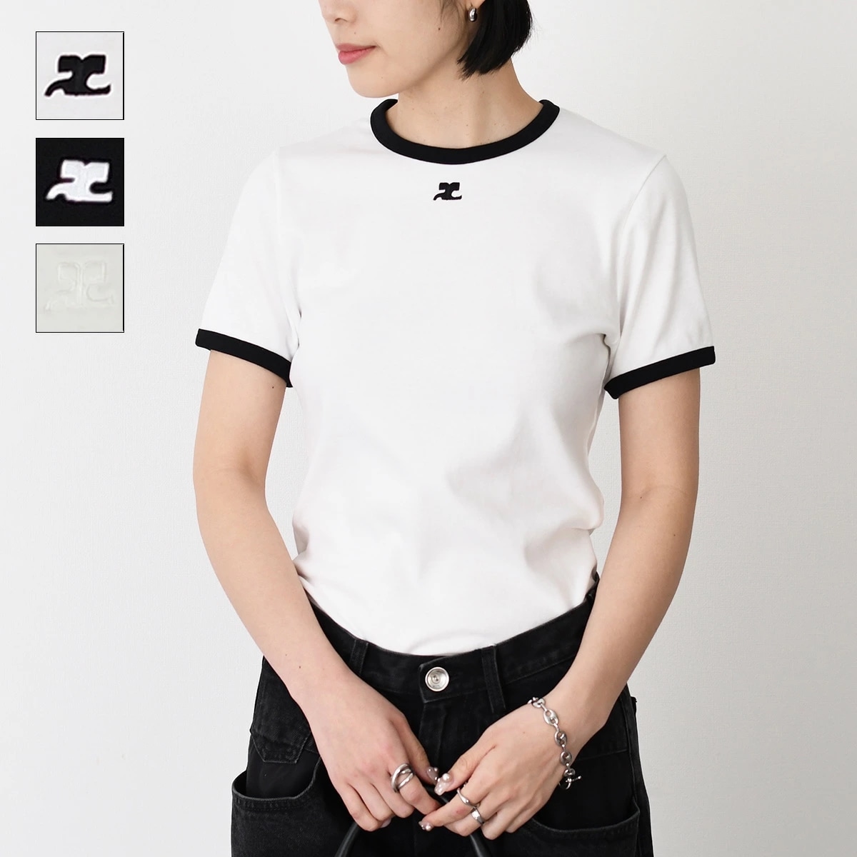 トップス シグネチャーコントラスト Tシャツ 125JTS017JS0203 VESJTS017JS0070 レディース ホワイト
