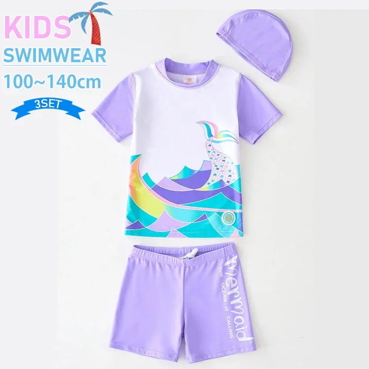 肌に優しい UVカット 小中高学年 女の子 半袖 ラッシュガード 通気性 短パン 安心設計 かわいいデザイン 海 【7月の新作特典】子供水着 ビーチ 夏用 基準適合 海水浴 セパレートタイプ 速乾素材