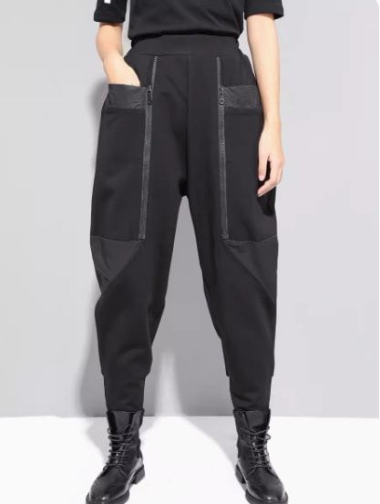 レディース パンツ ボトムス テーパードパンツ クロップド丈 ファスナー ポケット ハイウエスト ウエストゴム 伸縮性 シンプル カジュアル おしゃれ かっこいい メンズライク ボーイッシュ