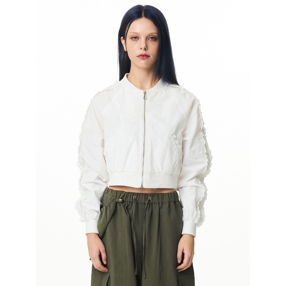 ILLIGO ペタルフリルボンバージャケットホワイト