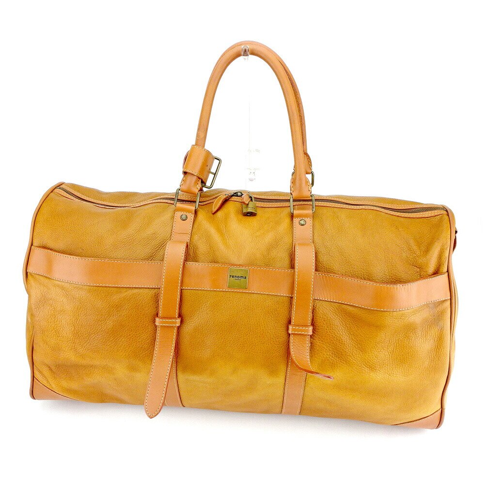 ボストンバッグ トラベルバッグ 旅行用バッグ ロゴプレート ブラウン ゴールド 中古