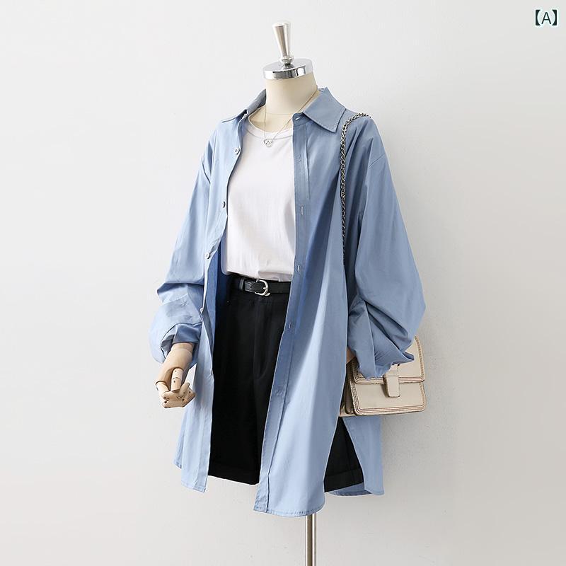 レディース アウターシャツ カジュアル 長袖 春秋 ハイエンド プルオーバー ライトブルー スタイリッシュ シャツ襟 リラクシング エレガント モダン ライトウェア シンプル