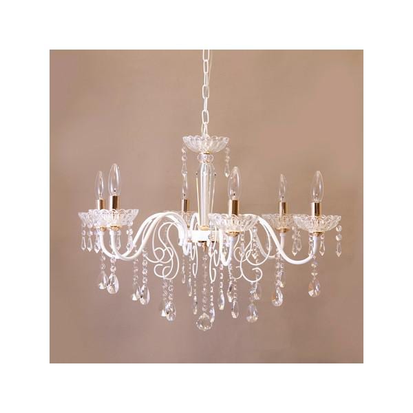 シャンデリア 6灯 led 電球対応 照明 天井 ホワイト クリア クリスタル ガラス おしゃれ 北欧 ガーリー ヨーロピアン 姫系 ロマンチック 32,175円