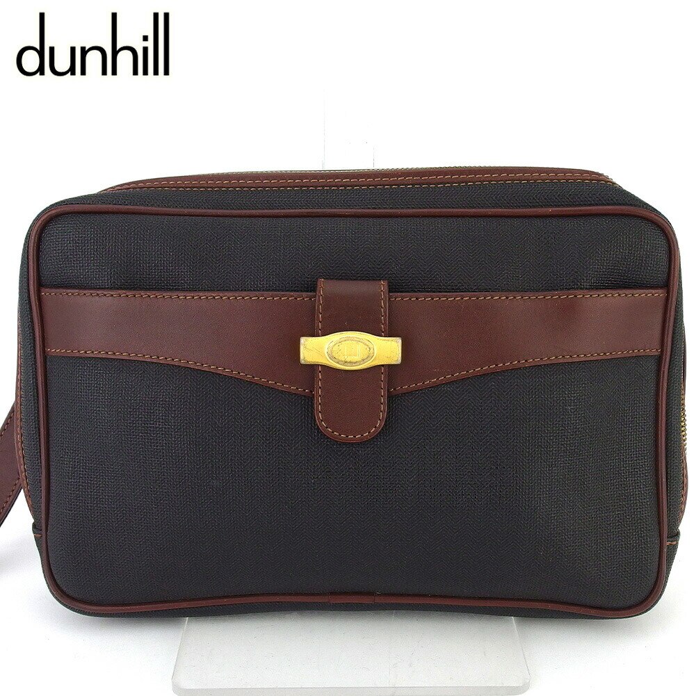 クラッチバッグ セカンドバッグ ロゴプレート メンズ ブラック ブラウン ゴールド 中古