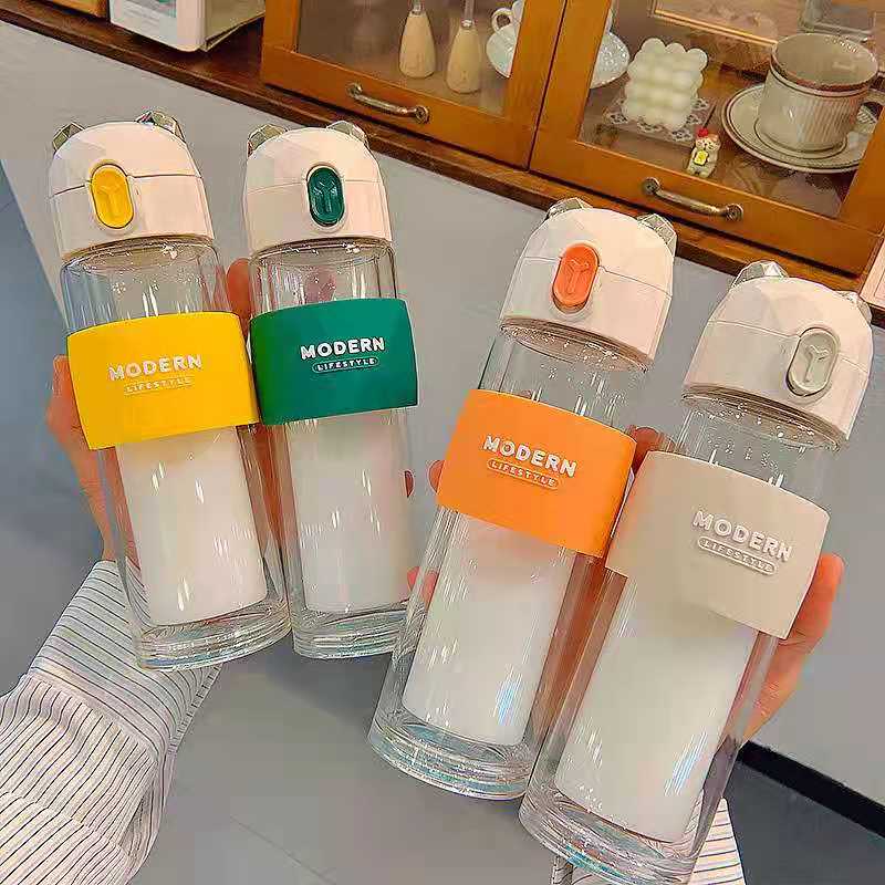 二重絶縁ガラスウォーターカップ持ち運びに便利な学生用イン耐スコールド耐落下性ファッショナブルなウォー 母の日-0009865