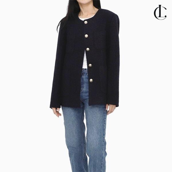 女性ツイードジャケット ラウンドネック カラーレスジャケット 結婚式参列ルック LBL001