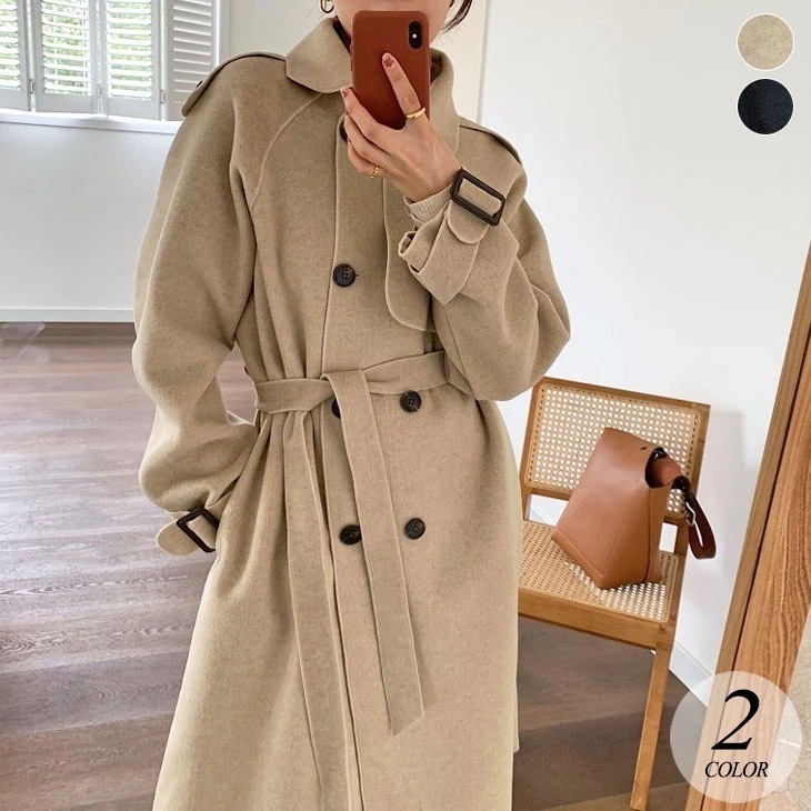 トレンチ ロング コート 長袖 アウター 羽織り ベルト付き ミモレ マキシ ゆったり 大きめ 無地 可愛い カジュアル 秋 冬 防寒 きれいめ 上品 おしゃれ シンプル 定番 レディース 韓国ファッ