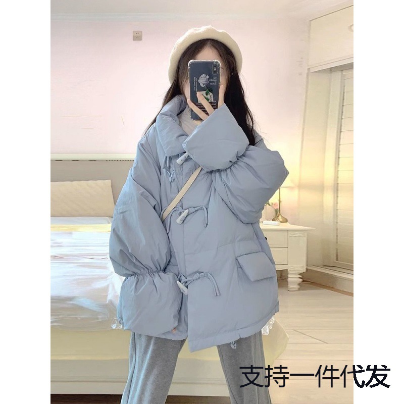 2024 新しいホーンボタンカレッジスタイルダウンジャケット女性冬新作小さなかわいいパン Ya