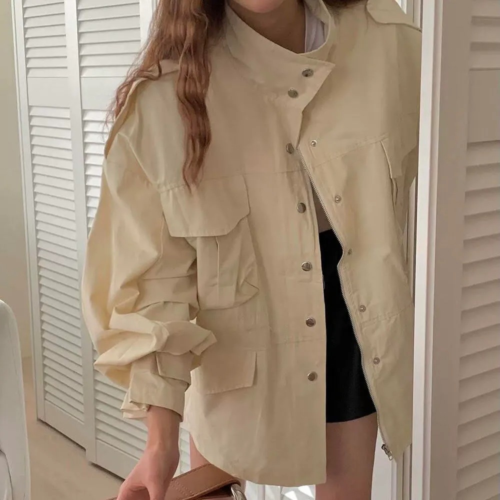 アウター ジャケット ウインドブレーカー レディース 長袖 スタンドカラー ポケット 前開き ルーズ ゆったり かわいい 大人可愛い 大人かっこいい 大人女子 オトナ 大人 おしゃれ お洒落 きれいめ