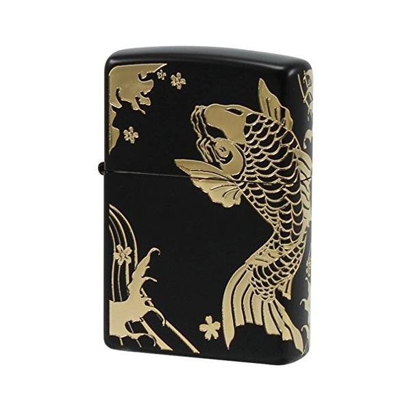 ZIPPO ライター 和柄 昇り鯉 2面加工 イオンコーティング ゴールド 2NBG-A