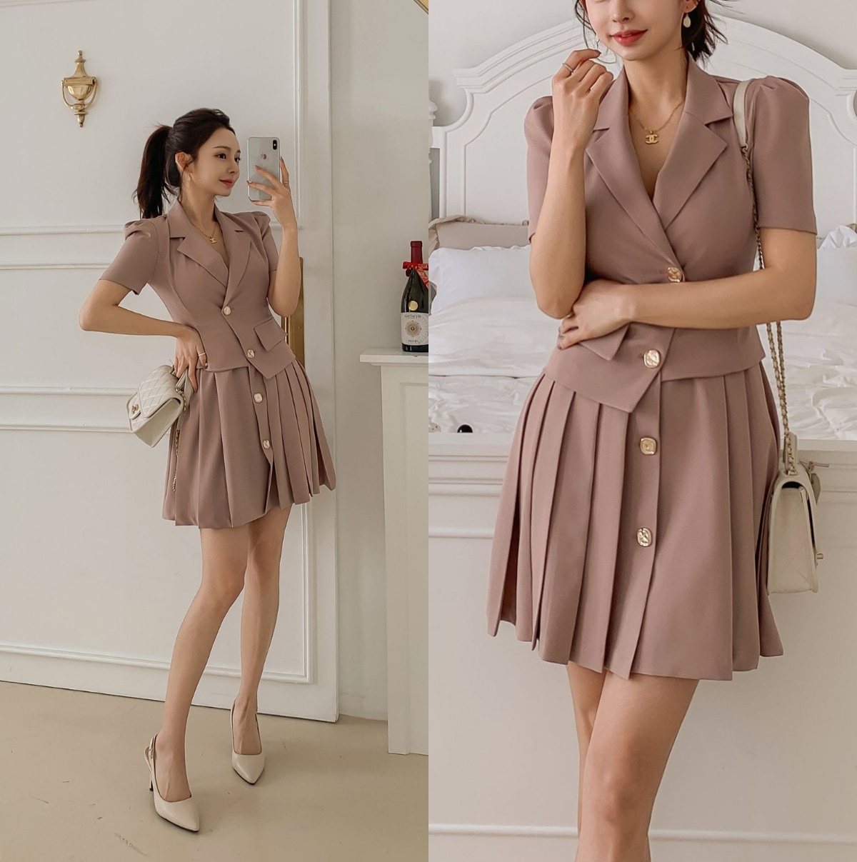 【韓国発】ベージュジャケット風キャバドレス