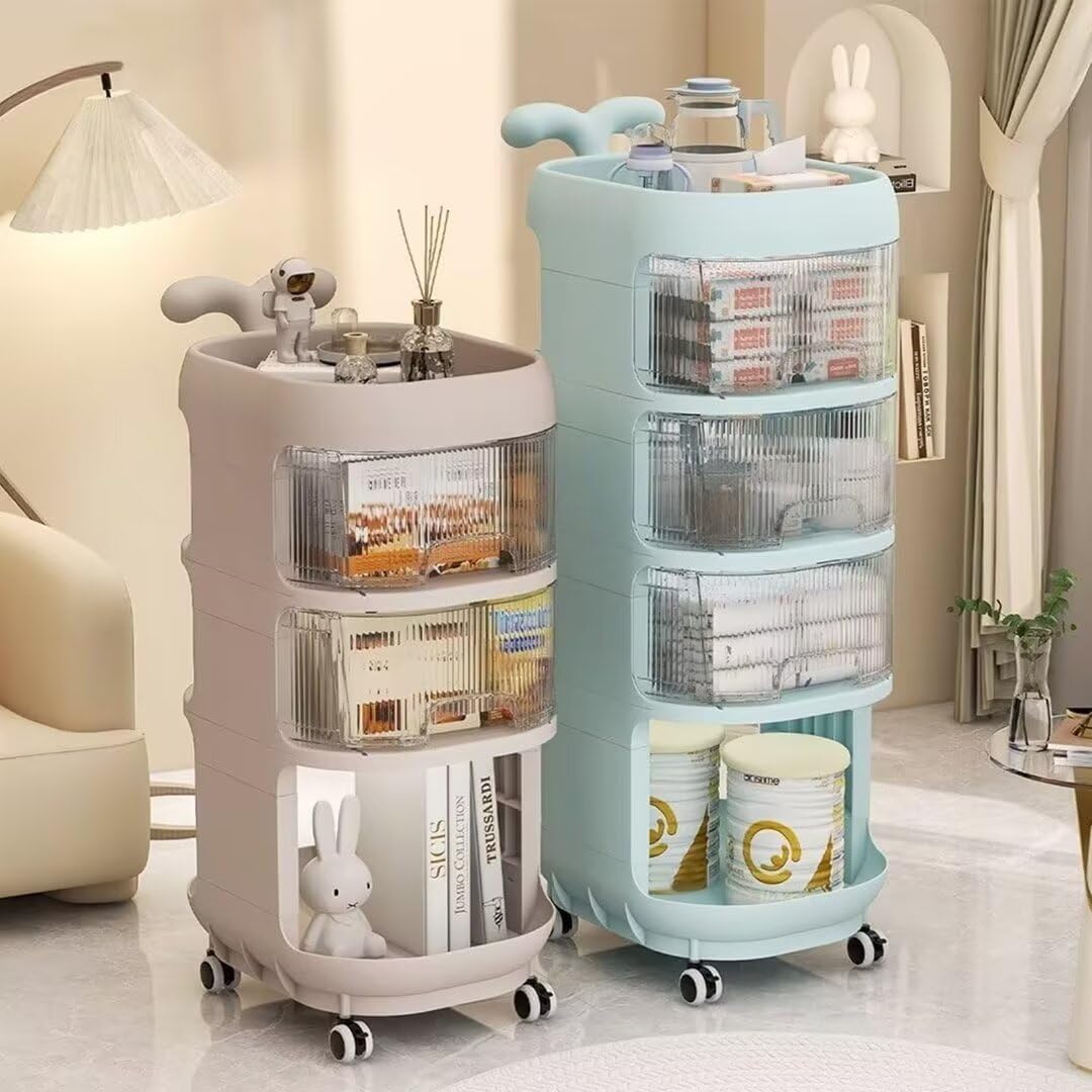 キャスター付き ベビーワゴン 収納カート ベビー用品 赤ちゃん 取っ手付き オムツ収納 大容量 多機能 4段 かわいい 引き出し 収納ワゴン 移動便利