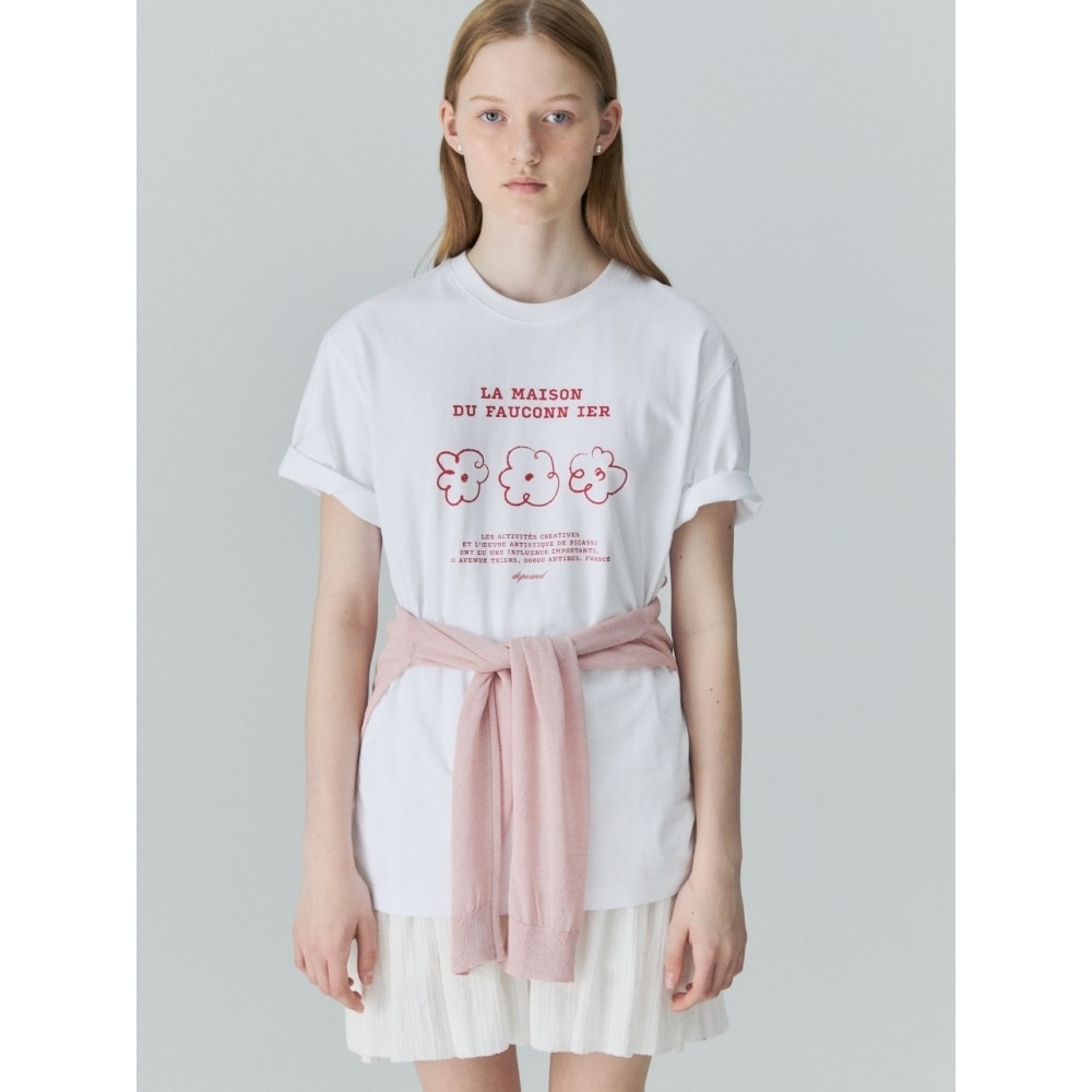 デパウンドフラワーグラフィックTシャツホワイト
