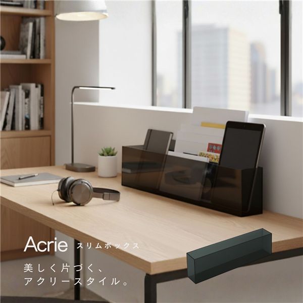 [12個セット]アクリー スリムボックス（ブラック/黒） スリッパラック 卓上収納 文房具 収納ケース 小物 デスク周り 整理 玄関 オフィス デスクオーガナイザー 完成品 NK-872
