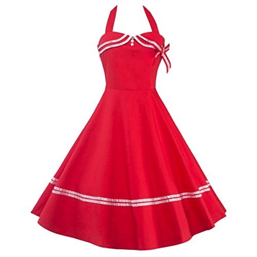【2022正規激安】 [sb]Samtree Womens Vintage Sailor Navy Style Party Cocktail Halter Swing Dress(M，Red)[USA] 半袖ミニ・膝丈ワンピ