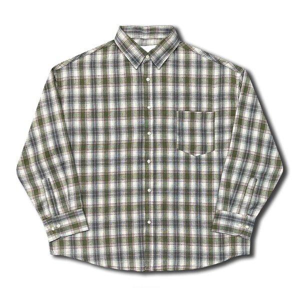 メンズ秋ポリンチェックカラーネックシャツ OF-SHA-400-ライトカーキ