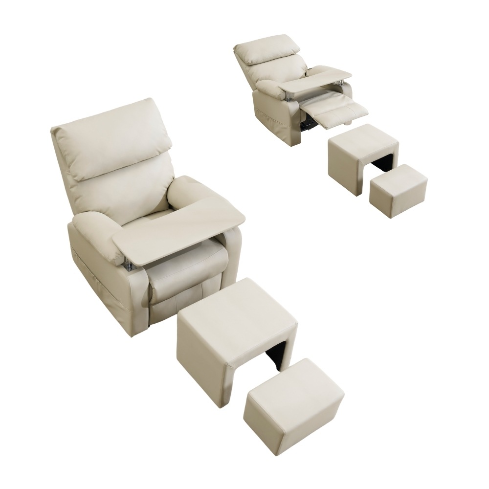 【セット品】リクライニングソファー 二つのオットマン ソファー 1人掛け ゲーミングチェア PU 160度調節可能　テーブル付き PUレザー チェア オットマン一体型 パーソナルチェア 耐圧分散