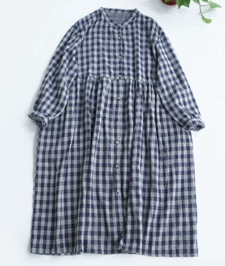 レディース ワンピース シャツワンピ ロング 長袖 袖ボタン スタンドカラー ワイド 前開き 切り替えデザイン コットン かわいい 大人可愛い シンプル カジュアル レトロ ラフ ガーリー ルーズ