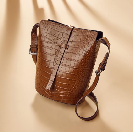 クロコダイル柄レディースショルダーバッグバケットバッグレザーバッグ