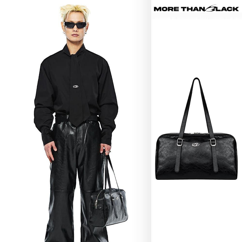 [MORE THAN BLACK] LEATHER BOSTON BAG