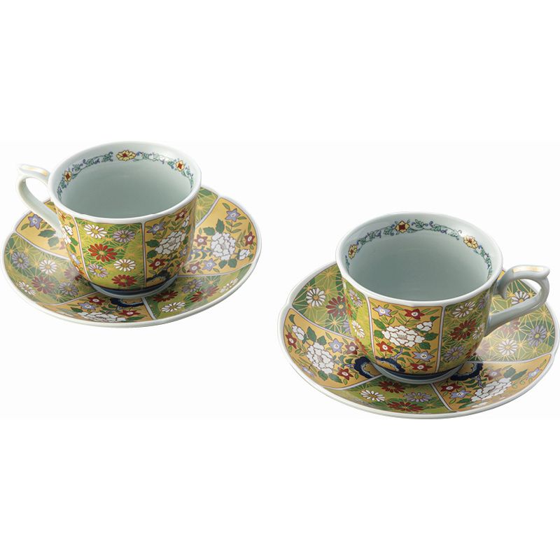 波佐見焼 珈琲碗皿2客揃 友禅菊絵