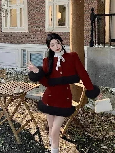 フレンチスタイル 25大人気サンタコスプレ ヘアカラー パッチワーク ハイウエ ヴィンテージ レッド コート